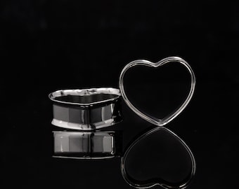 Silver Heart Stainless Steel Tunnels (Pair) - PSS131