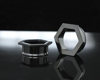 Black Hexagon Stainless Steel Tunnels - (Pair) - Pss60