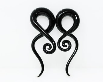 Black Glass Twisting Hanger Plugs (Pair) - G061