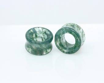 Moss Agate Glass Tunnels (Pair) - Ph199