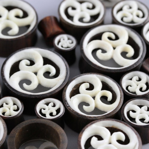 Hand Carved Wood and Bone Tunnel Plugs Ear Stretcher Plug Etsy