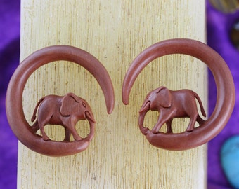 6mm Wood Elephant Stretch Earring -  2 gauge Stretching elephant Earrings - 6mm Plugs Hand Carved Elephant Plug Earring - A058