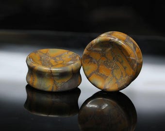 Concave Bamboo Jasper Plugs (Pair) - Ph178