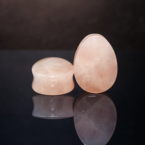 Rose Quartz Teardrop Plugs - Double Flared Stone Plugs (Pair) - Ph115
