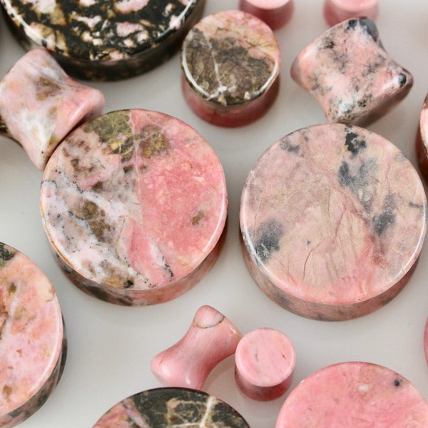 Rhodonite Plugs - Rhodonite Stone Plugs (Pair) - PH34