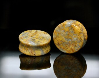 Crazy Yellow Lace Agate Plugs For Stretched Ears (Pair) - Ph154