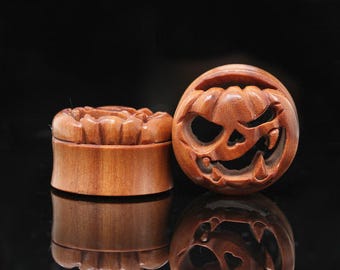 Gnarly Pumpkin Plugs - Wooden Pumpkin Plugs (Pair) - Pa157