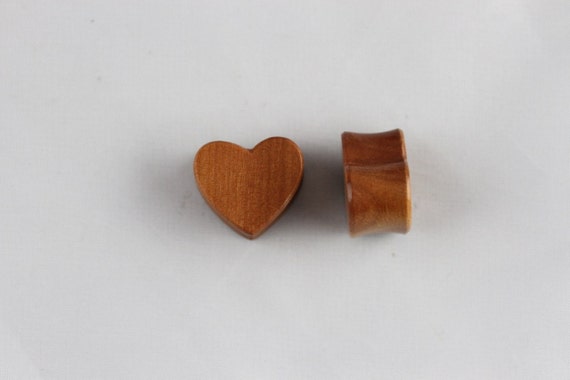Wood Heart Plugs - Carved Heart Gauges (Pair) - PA43 13mm - 1/2