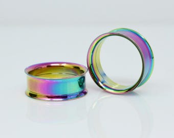 Iridescent Stainless Steel Tunnels - Screw On Tunnel (Pair) - Pss218