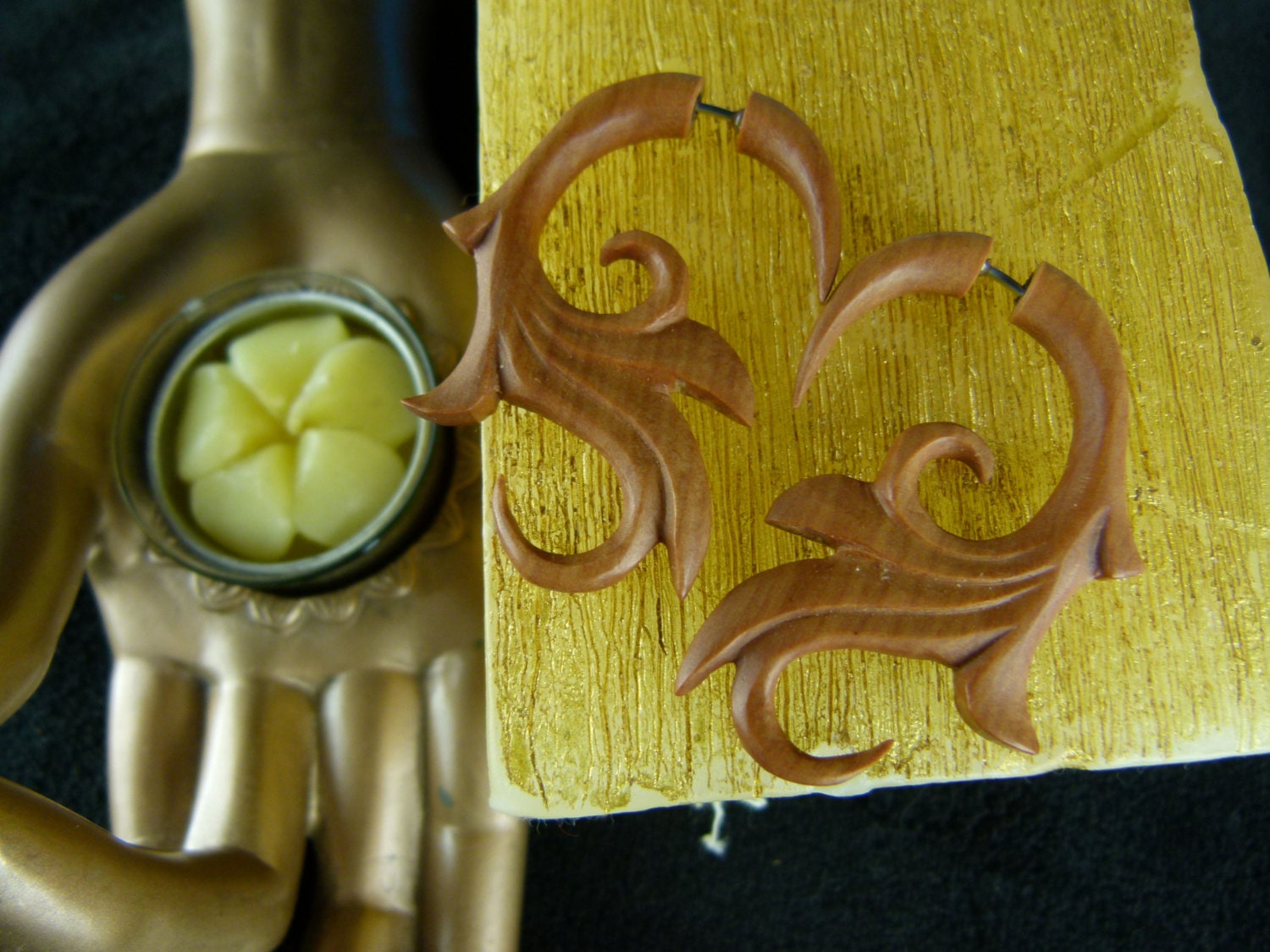 Fake Gauge Tribal Wooden Earrings Fake Gauged Taper Hanging Etsy