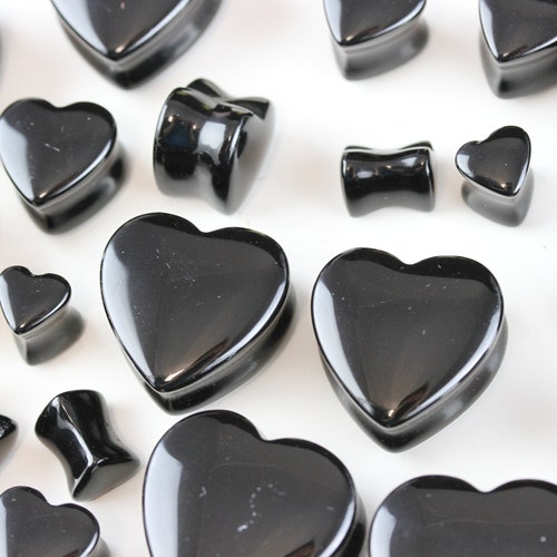 Black Heart Shaped Plugs Onyx Heart Plugs pair PH28 - Etsy