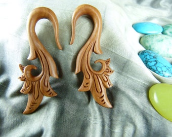6mm Wood Tribal Earrings -  2 Gauge Sawo Wood Hanging Plug Earring - 2 Gauge Wooden Handcrafted earrings *A003