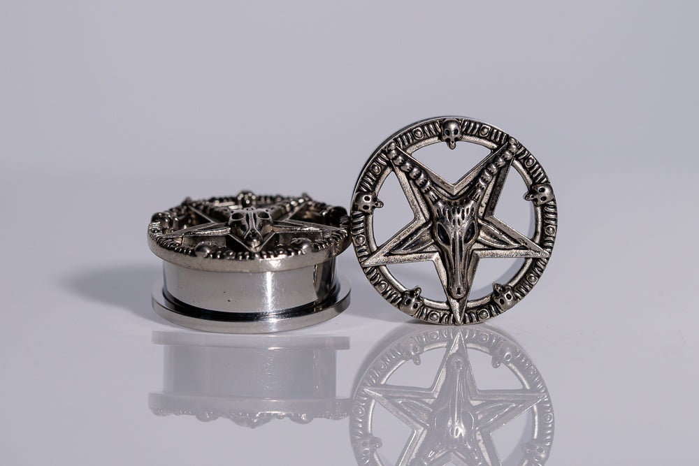 Baphomet Pentagram Stainless Steel Tunnels Screw on Tunnel Pair PSS14 Etsy