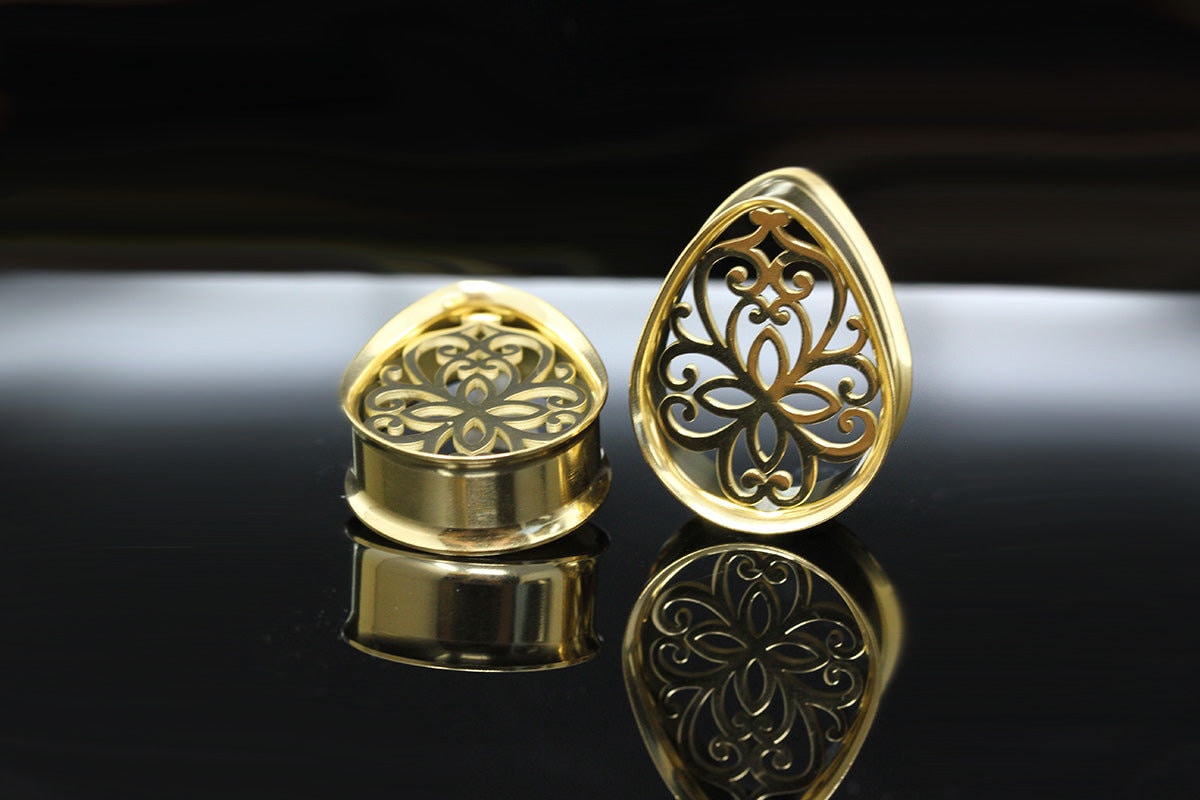 Nefertiti's Gold Stainless Steel Teardrop Tunnels (Pair) - PSS150