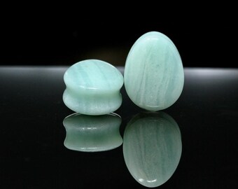 Amazonite Teardrop Plugs - Double Flared Amazonite Plugs (Pair) - Ph200