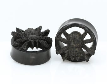 Black Spider Wooden Plugs - (Pair) - Pa119