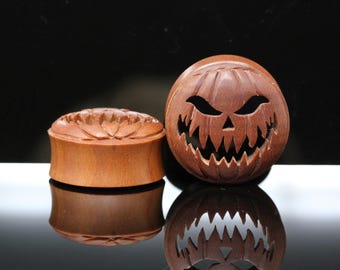 Evil Pumpkin Wooden Plugs - (Pair) - Pa105