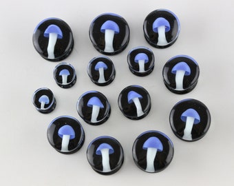 Mushroom Glass Plugs (8mm - 16mm) (Pair) - Stretched ear plugs - G015