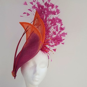 ombre pink, cerise, fuchsia, orange hatinator, Royal Ascot Fascinator, Kentucky Derby, Wedding Hat, Mother ofthe bride,Melbourne Cup