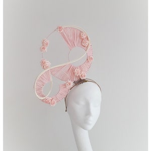 Pink Contemporary elegance. Royal Ascot Hatinator, Wedding Hat, Ladies Day Fascinator, Mother of the Bride, Kentucky Derby, Millinery