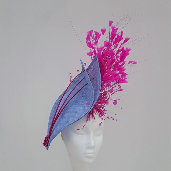 Cornflower Blue & cerise pink Made to order Fascinator, Wedding Hat, Mother of the Bride, Royal Ascot Hatinator, Ladies Day, Kentucky Derby