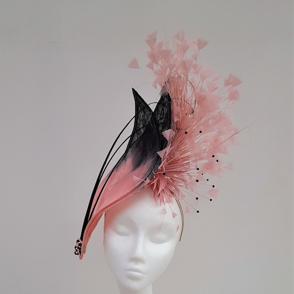 Pink Black Fascinator, Hatinator Royal Ascot,Wedding Headpiece,Melbourne Cup,Kentucky Derby,Pink Fascinator,Mother of the Bride