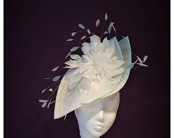 Ivory and aqua Hatinator, Wedding Hat, Mother of the Bride Fascinator, Royal Ascot, Kentucky Derby, Ladies Day, ChurchHat