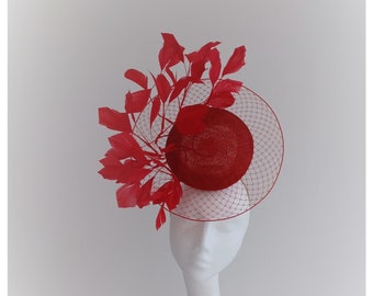 Deep red percher hatinator, wedding hat, Royal Ascot Fascinator, Kentucky Derby Hat, Ladies day Hatinator, Mother of the Bride, Red Percher