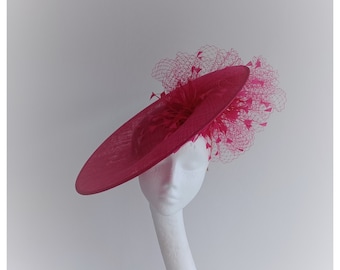 Pink Fuchsia Disc Saucer Hatinator, Wedding Hat, Mother of the Bride, Kentucky Derby Fascinator, Royal Ascot Headpiece, Ladies Day Hat