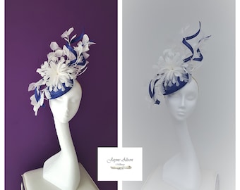 Blue and white Hatinator, Wedding Hat, Royal Ascot Fascinator, Ladies Day, Mother of the Bride,Kentucky Derby, Melbourne Cup