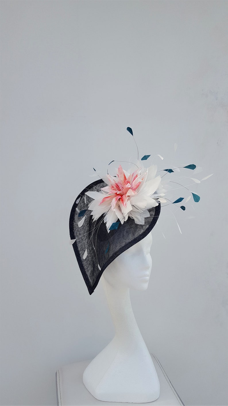Gorgeous Navy Hatinator wedding hat Melbourne Cup,Ladies Day mother of the bride Kentucky Derby,Royal Ascot Fascinator Pink lily flower