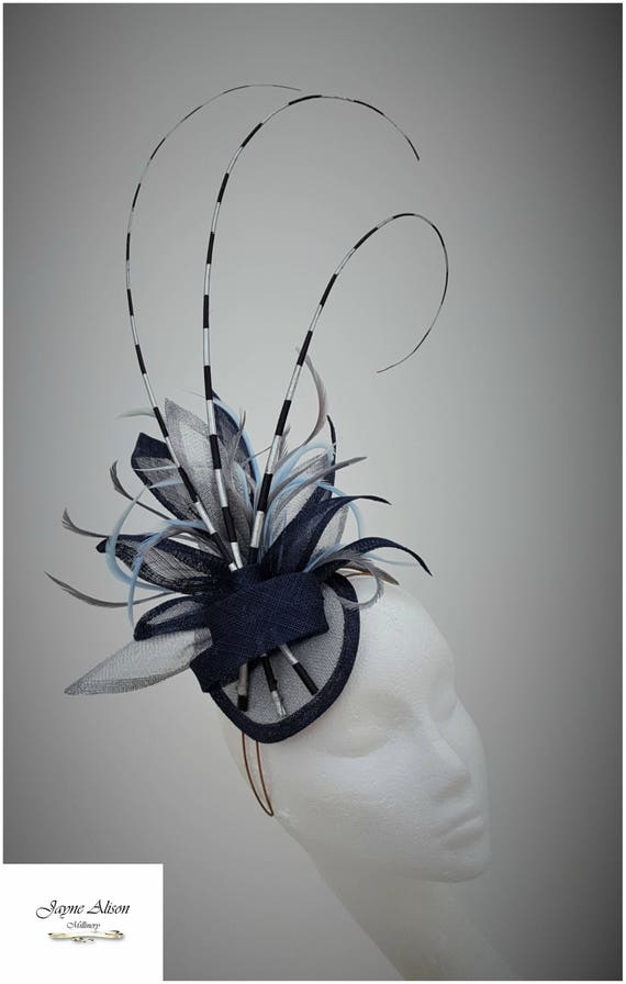 navy and silver wedding hats