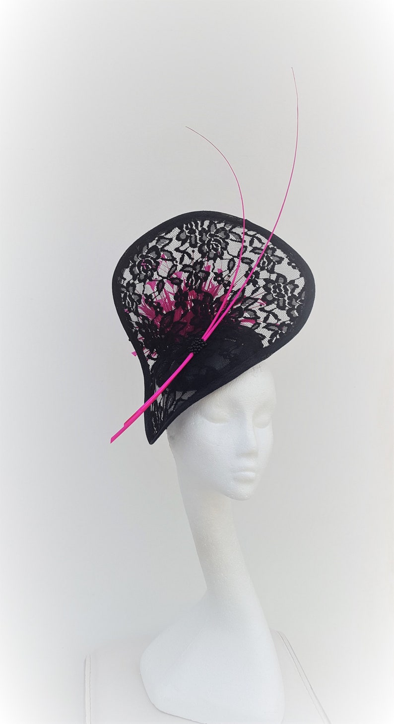 Black and Cerise Pink Lace Hatinator Wedding Hat Royal Etsy