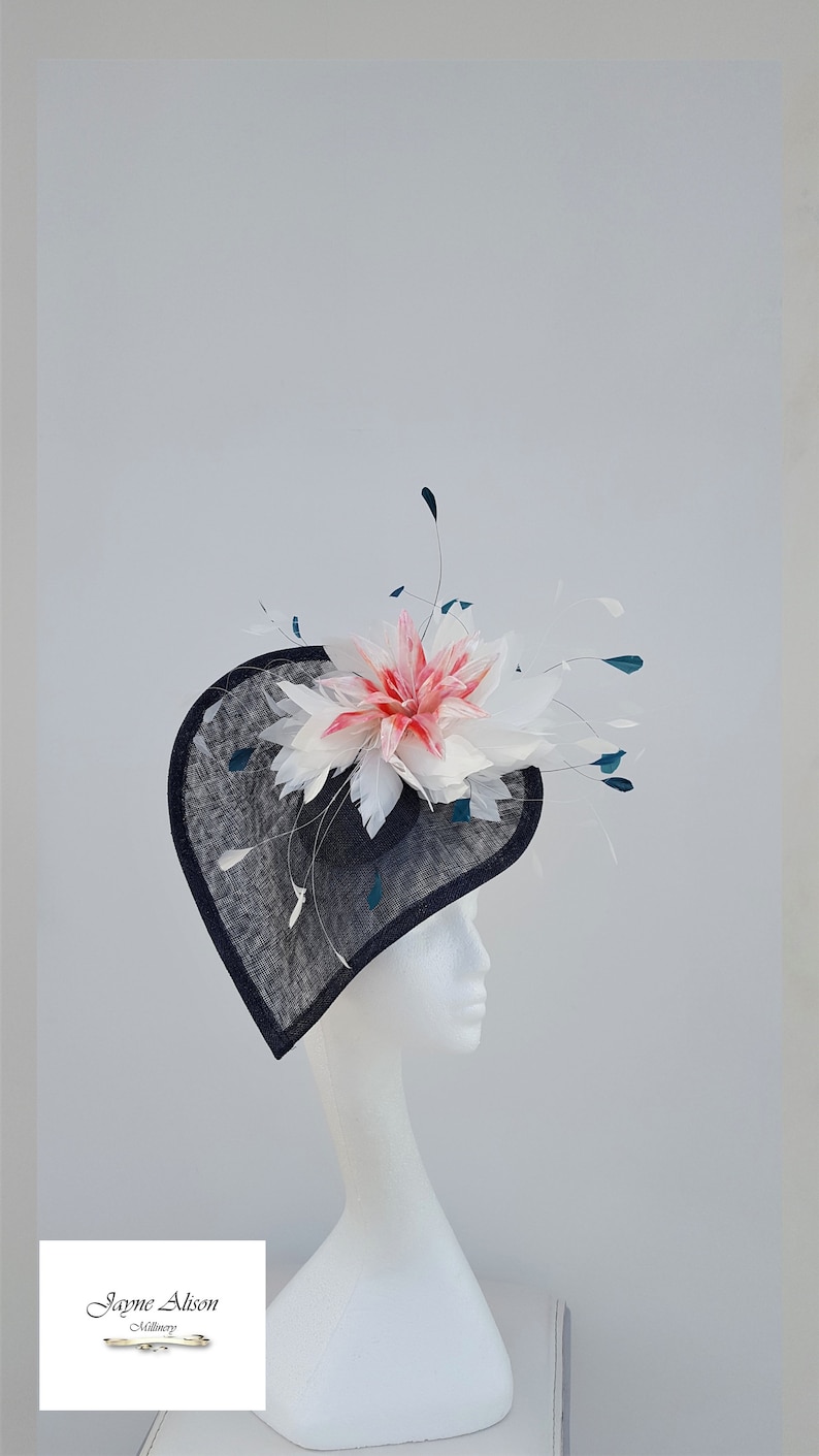 Gorgeous Navy Hatinator wedding hat Melbourne Cup,Ladies Day mother of the bride Kentucky Derby,Royal Ascot Fascinator Pink lily flower