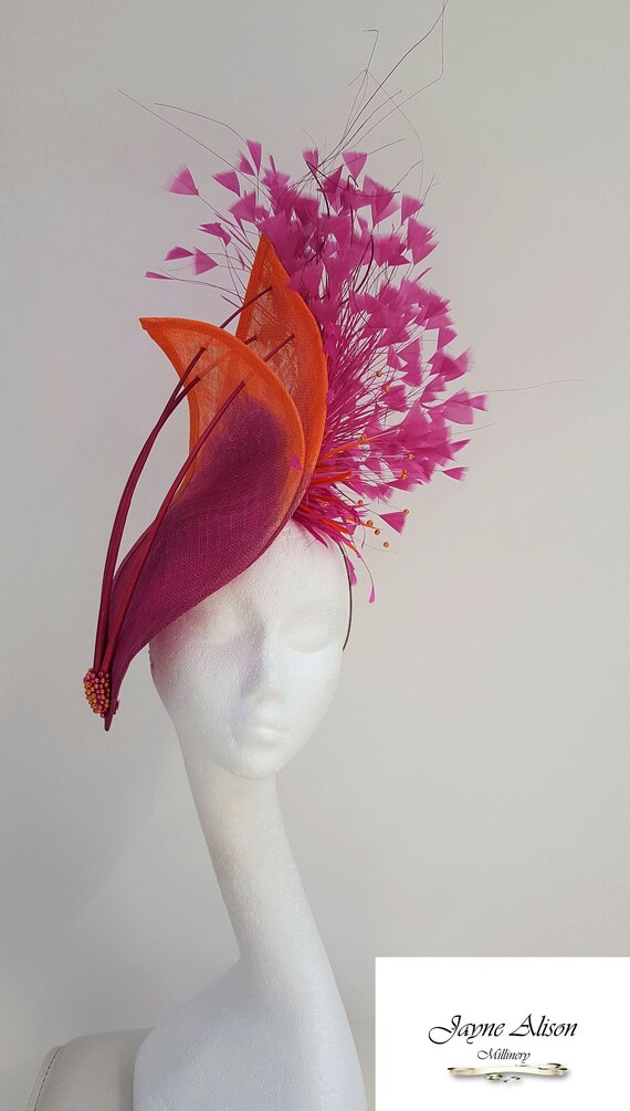 pink and orange wedding hats