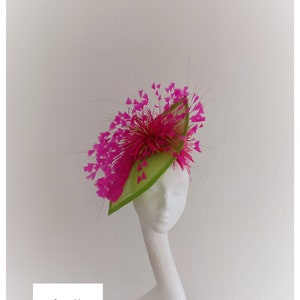 striking pink, lime green Hatinator, Wedding Hat, Mother of the Bride, Ladies Day Hatinator, Kentucky Derby Hat, Royal Ascot Fascinator, Hat