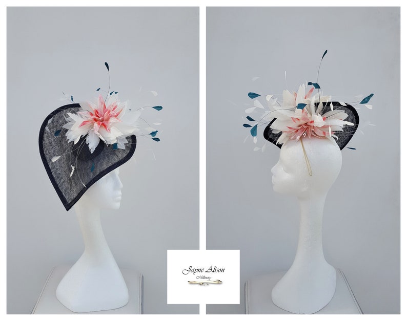 Gorgeous Navy Hatinator wedding hat Melbourne Cup,Ladies Day mother of the bride Kentucky Derby,Royal Ascot Fascinator Pink lily flower