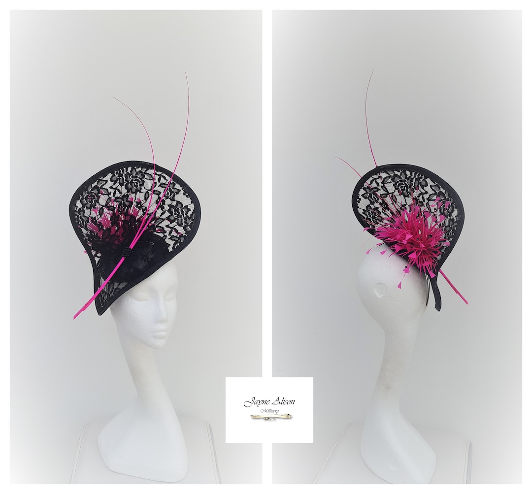 Black and Cerise Pink Lace Hatinator Wedding Hat Royal Etsy