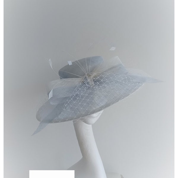 Ice Blue and white wedding hatinator, Mother of the Bride, Church Hat, Ladies Day Hatinator, Royal Ascot Fascinator, Kentucky Derby Hat