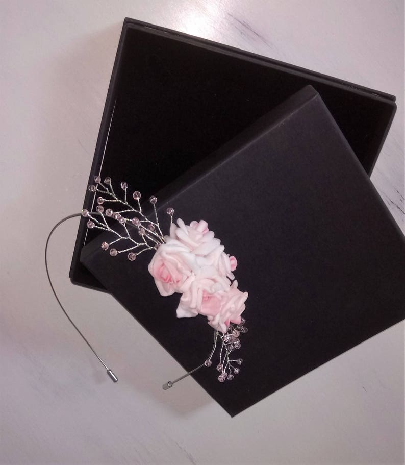 Bridal Headband Flower Girl Headband Bridesmaid Headband Pink Crystals Wedding Headband Wedding Tiara Pink Rose Delicate Prom