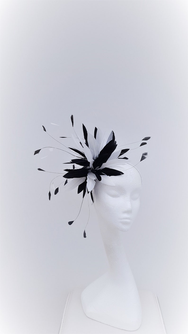 Black and White Feather Fascinator Wedding Hat Mother of the Etsy UK