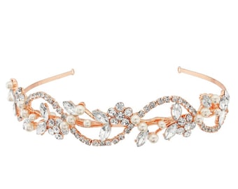 Bridal Headband, Rose Gold hairband, Pearl headband, rose gold headpiece, Bridal tiara, Crystal headpiece, Wedding Tiara, Prom Tiara, Cruise