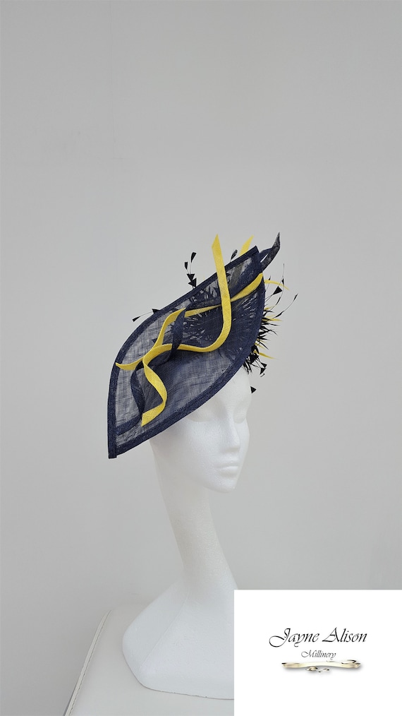Navy yellow fascinator Clearance