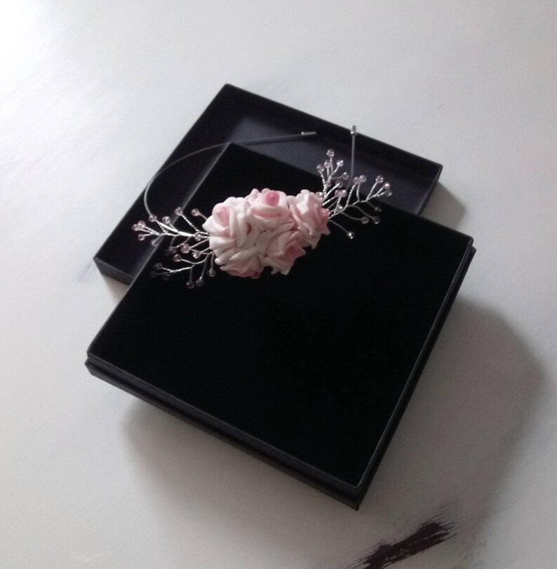 Bridal Headband Flower Girl Headband Bridesmaid Headband Pink Crystals Wedding Headband Wedding Tiara Pink Rose Delicate Prom