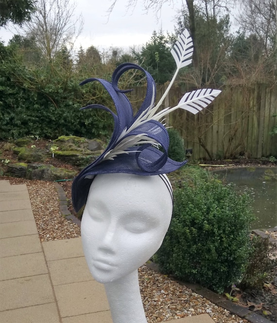 Navy Blue Ivory Hatinator.wedding Hat 