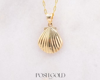 14K Solid Gold Shell Charm Pendant Mini Beach Jewelry Designed in Miami
