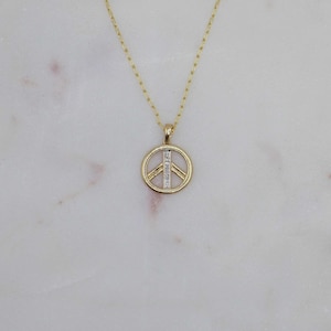 14K Solid Gold Peace Sign Charm Pendant Minimalism Jewelry Designed in Miami