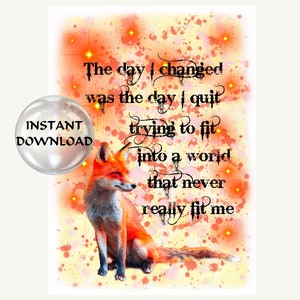 Red Fox Wall Art Print, Fox Watercolour, Fox Illustration, Fox Gift, Typography, Motivational Quote, Woodland Animal, Whimsical Nature