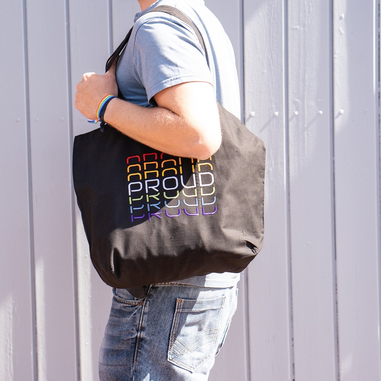 LGBTQ LGBT Rainbow Bucket Bag Bag With Bottom Embroidered 