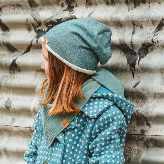 Kids Beanie Hat Petrol Blue Raw Edge 